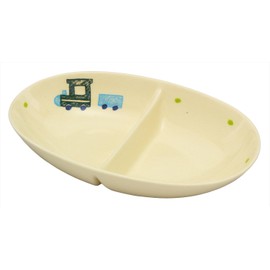 Potamoto SOUSEN Medium Plate, Dark Green, 7.1 inches (18 cm), Seto Ware, 2 Partition Plate, Vehicle (Train/Bus)