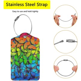 2 Pack Colourful Butterflies Luggage Tags for Suitcases, Cool Leather Luggage Tag for Travel, Bag Tag Privacy Name ID Card Bag Labels for Friends Adults Kids Tourists