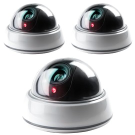 GOMETY 3 Stück Dummy Kamera, 12,5 x 10cm Dome Überwachungskamera Attrappen mit Rot Blinkender LED, CCTV Fake Dome Camera für Zuhause und Büro Überwachung