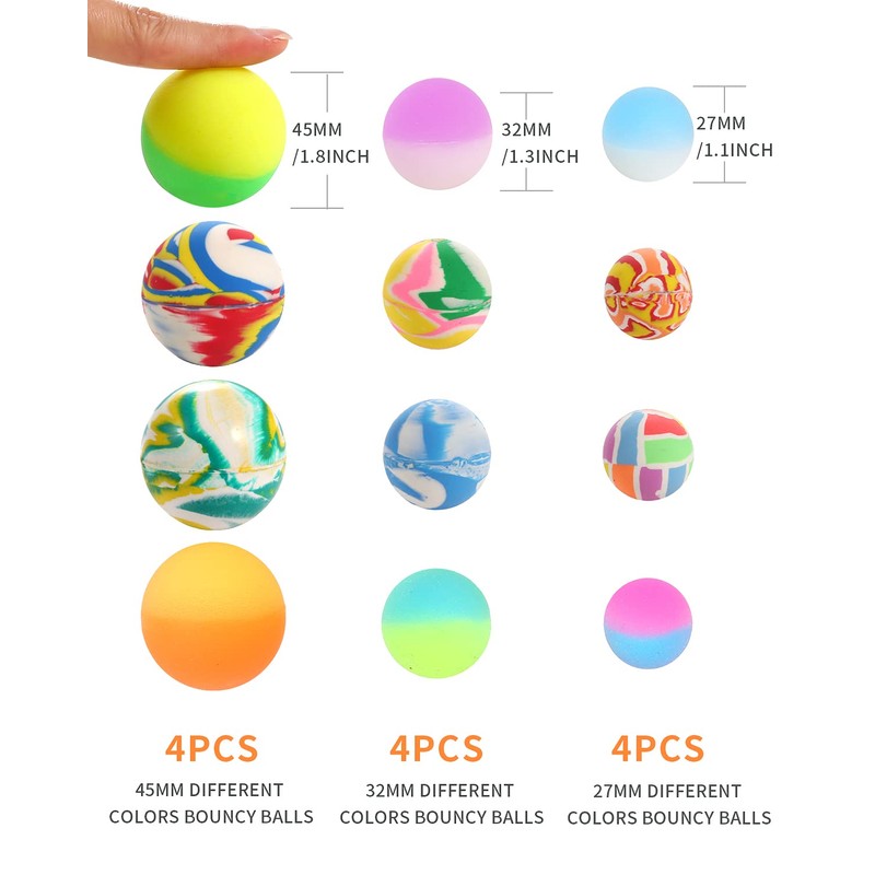 Pllieay 12PCS Bouncy Balls 3 sizes Mixed Color, Bouncing Balls