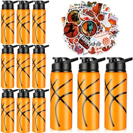 Gerrii 12 Pcs Water Bottles Water Bottles Bulk 20 oz Snap Lid Reusable Bottles 100 Pcs Stickers Helmet Award Decals Gift Stuff(Stainless Steel, Basketball Style)