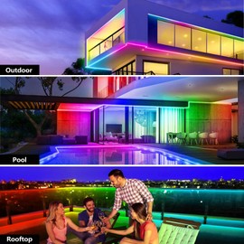 Bvokon 100FT Outdoor LED Strip Light Waterproof,IP68 Outside RGB+IC Light Strip with App/Remote Control,Chase Mode,Music Sync Rope Light for Balcony,Deck,Rooftop,Garden,Pool