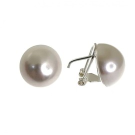 Minoplata Half Pearl Earrings 16mm Omega Clasp 925 Sterling Silver 16mm Created Pearl, Sterling Silver, Created Pearl