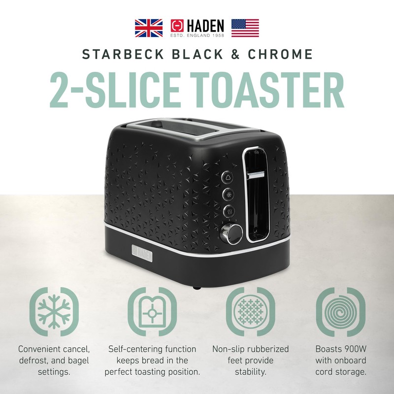 Haden Starbeck 2 Slice Wide Slot Stainless Steel Toaster with