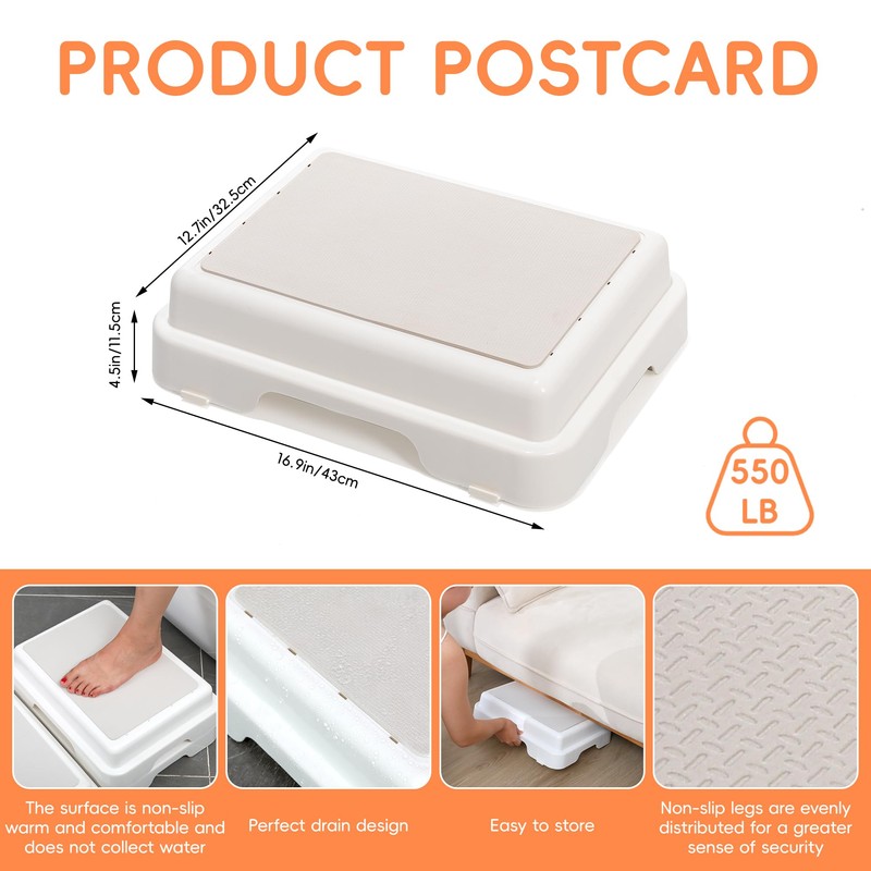 Shower Bath Step Stackable Bathtub Non Slip Safety Step Stool,