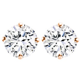 LÖB Women's Stud Earrings Rose Gold Plated with Zirconia Rhinestone Stone in Diamond Shape 6 mm Small Round Rose Gold Men's Children's Earrings, Sterling Silver, Cubic Zirconia