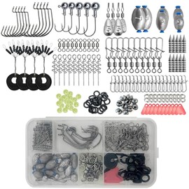 FOLANDO Jig Hook 170PCS Fishing Tackle Kit with Hooks,weights,Beads, Swivels & Accessories for Freshwater/Saltwater Anglers