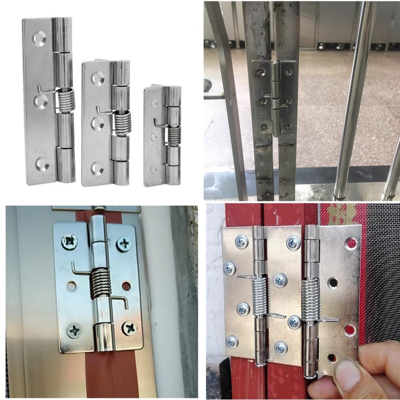 2Pcs Door Hinge,3 Inch Long Stainless Steel Self-Closing Corner Spring