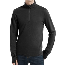 Mens 100% Merino Wool Base Layer Top 220 Midweight Zip Neck Tops for Ski Black