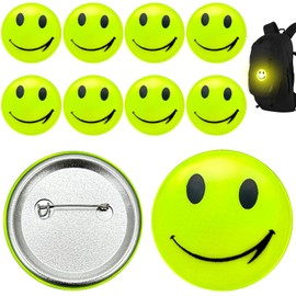 Reflective Smiley Pendant, Safety Reflector Pendant, Children's School Bag, Light Pendant, Smiley Safety Reflector, for School Bag, Backpack, Cycling, Pack of 10