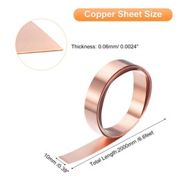 uxcell Copper Sheet Roll 2000mm x 10mm x 0.06mm, 99.9% Pure Copper Strip Copper Flashing Metal Foil Plate for Electricity DIY Projects (Multiple Sizes)