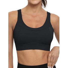 RUNNING GIRL High Impact Sports Bras for Women,Racerback Running Bra Yoga Workout Crop Tank Tops Longline Sports Bra Push up_RGWX2667_Black_L_AU