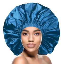 Donna Jumbo Satin Shower & Conditioning Cap 1pc for Women, Curly Hair, Roller Sets, Crochet Hairstyles, Elastic Band Waterproof Shower Cap Jumbo Cobalt Color
