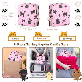 Likesing Tampon Holder for Purse, Canvas Period Bag Sanitary Napkin Storage Bag for Girls Womens, Portable Feminine Emergency Pad Period Pouch(Bow-Tie Black Cat)