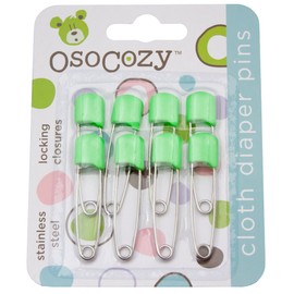 OsoCozy Diaper Pins - (Light Green) - Sturdy, Stainless Steel Diaper Pins with Safe Locking Closures - Use for Special Events, Crafts or Colorful Laundry Pins