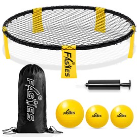 Backyard Ball Game Includes 3 Balls, Net and Carrying Bag - Roundnet Game Set for Adults, Kids, and Family - Perfect for Beach, Yard, Lawn, Beach, and Park(Black and Yellow)