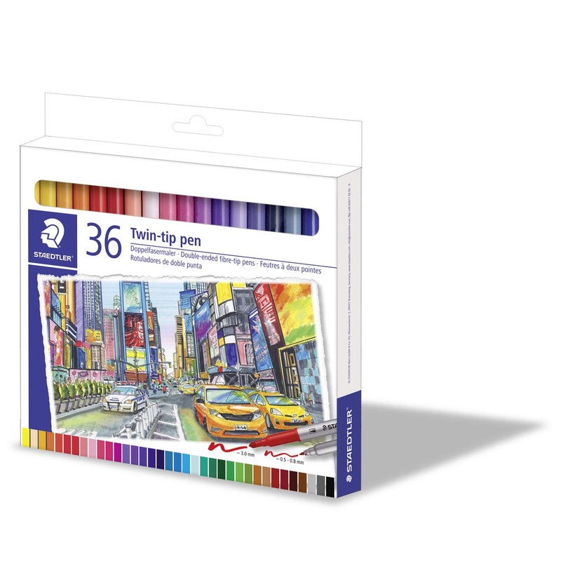 STAEDTLER 3200 C36 Double Ended Fibre Tip Pens, Assorted Colour,