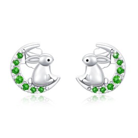 Rabbit Earrings for Women S925 Sterling Silver Rabbit Stud Earrings Green Cubic Zirconia Rabbit Earrings Jewelry Gifts for Birthday Saint Patrick's Day