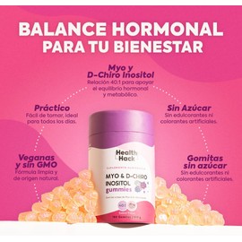 Health Hack Myo y D-Chiro Inositol Ratio 40:1 en Gomitas | 180 Gummies para 3 meses | 2500mg por porción |Suplemento Vitamina B8 para Mujeres Adultas | Sin: Azúcar, GMO, Colorantes Artificiales
