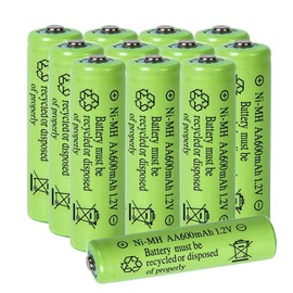 XFULL 12 Packs AA Ni-MH 600mAh Rechargeable Batteries 1.2v Doulbe A Size for Outdoor Solar Lights,TV Remotes,ElectronicToy
