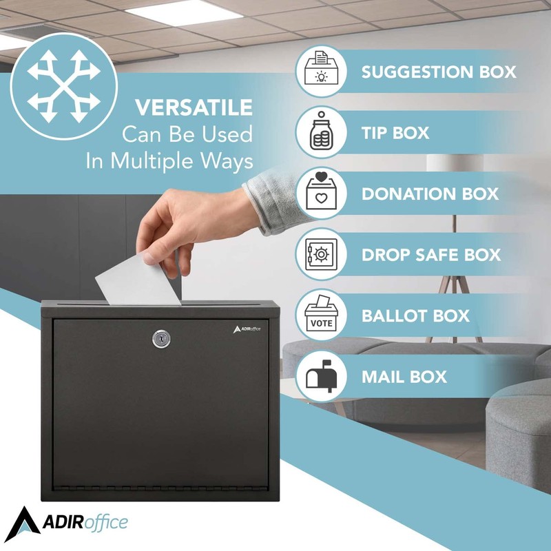 Adir Metal Suggestion Box with Lock and Slot, Wall Mount