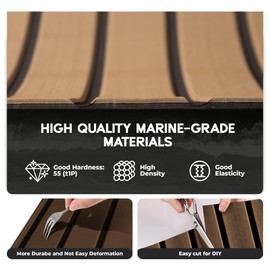 FOCEAN Boat Flooring EVA Foam Boat Decking Faux Teak Marine Flooring Marine Mat Sheet for Motorboat RV Yacht Kayak Surfboard, 94.5''x 15.7'', Terra with Black Lines