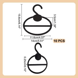 AHANDMAKER 10Pcs Black Plastic Scarf Hangers, Oval Scarf Organizer Hanger, Circle Tie Scarf Ring Holder, Space Saving Hanging Scarf Hanger for Closet Shop Scarves Headscarves Ties Belts Towels, 5.5x6"