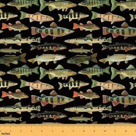 Feelyou Kids Fishing Fabric by The Yard 2 Yards Vintage Pike Fish Upholstery Fabric for Chairs Outdoor Fabric Fishing and Hunting Decorative Waterproof Outdoor Fabric Women Men