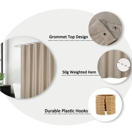 CAROMIO Extra Long Shower Curtain 96 Inches Length, Flax Linen Like 240GSM Heavy Weight Fabric Shower Curtain with Hooks Hotel Luxury Washable, Taupe, 72x96 Inch