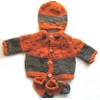 KSS Hand Knit Medium Weight Copper/Black Baby sweater Coat Set