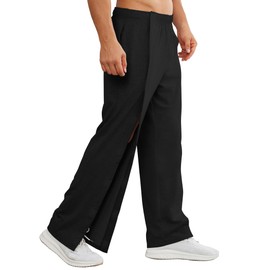 Deyeek Men's Post Surgery Pants 2 Side Snap Open Bottom Athletic Sweatpants for Men Soft Tear Away Pants with Pockets Black