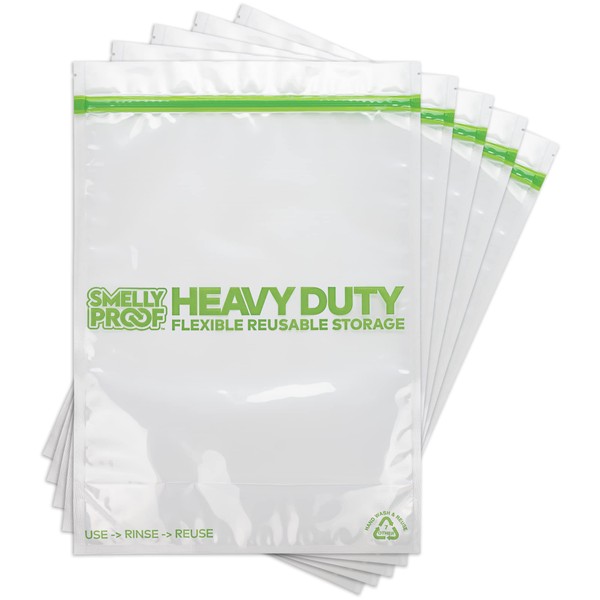 HEAVY DUTY Reusable STAND-UP Ziplock Bags for Food Storage by Smelly Proof, USA Made, NO PEVA & BPA FREE, Reusable Freezer Bags, Dishwasher-Safe, Triple Zip, CLEAR 5-mils XXL 2-Gallon 12" x 16" - 5pk