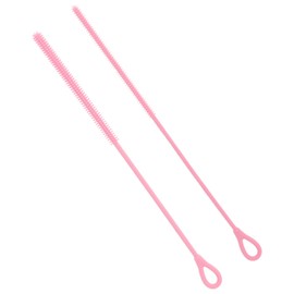 2pcs Silicone Straw Brushes, 6mm & 9mm Extra Long Straw Cleaners Reusable Hanging Cleaning Brush Bendable Crevice Pipe Cleaner for Glass Metal Smoothie Straws (Pink)