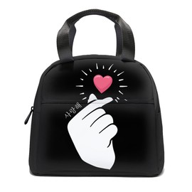 Vderxcok K-Pop Finger Heart Insulated Lunch Box Portable Thermal Cooler Tote Bag with Front Pocket Reusable Leakproof Lunch Bags for Women Men Girls Adults Work Hiking Picnic Travel