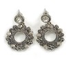 Vintage Inspired Textured Circles with Hematite Crystals Drop Earrings in