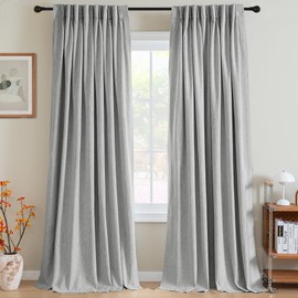 H.VERSAILTEX Pinch Pleated Full Blackout Curtains Linen Blended Chenille Blackout Curtains 84 inch Length 2 Panels Set Thermal Insulated Farmhouse Neutral Track Drapes with Hooks, Heather Glacier Gray