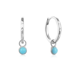 Gold Plated Silver Created Turquoise Simple Hoop Earrings for Women, 925 Sterling Silver Hypoallergenic Lightweight Everyday Earrings, Gift for Birthday Valentine's Day (Gold)
