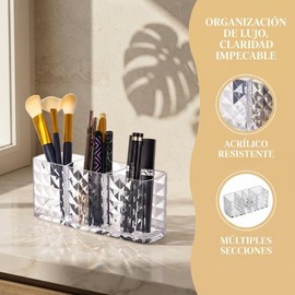 Nivofu Organizador Pinceles Maquillaje Acrílico Transparente 3 Ranuras almacenamiento de pinceles transparentes para baño, dormitorio, tocador, oficina, escritorio, tocador