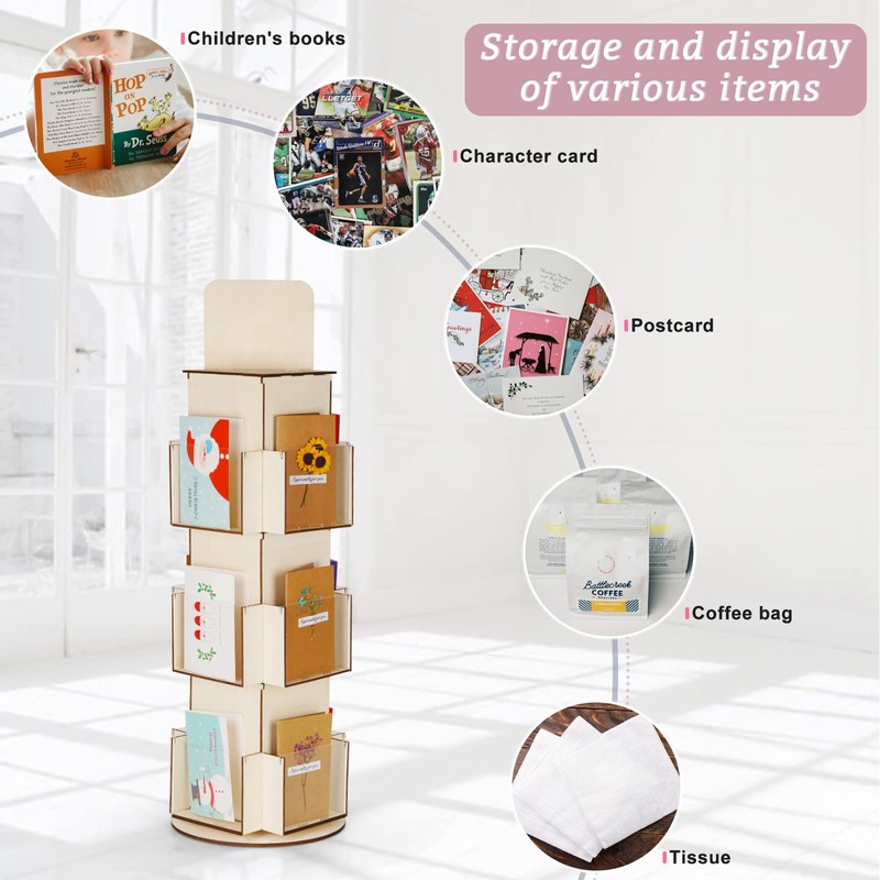 Natheeph Rotating Wooden Display Rack with Two Card Sticker for