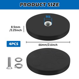 Pack of 4 Neodymium Magnets Rubberised Diameter 66 mm, Magnet with Neodymium Thread, 17 kg, Rubber Round Magnets with M6 External Thread, Rubberised Magnets for Vehicles, Lamps Instruments and Devices