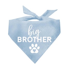 Big Brother Heart Paw Dog Bandana | 100% Cotton Adjustable Triangle | Pregnancy Announcement Photoshoot Prop | New Baby | Made in USA | Matching Family | Gender Reveal | Baby Blue X-Small (87) GB