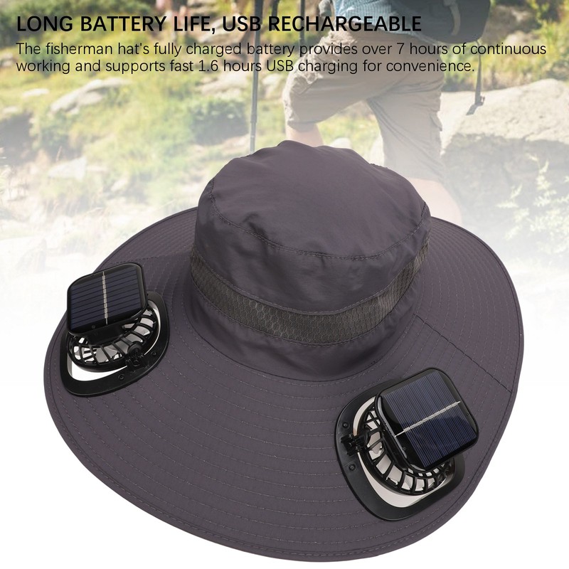 Solar Fan Hat Large Brim Quick Dry Breathable 3 Speeds