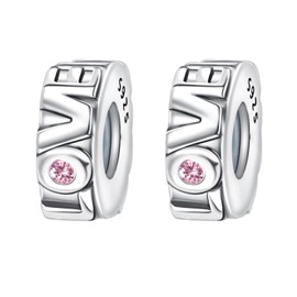 Erizteya 925 Sterling Silver Charms for Bracelets Necklaces, Mom Heart Cross Clip Stopper Charms Pendant Beads, Love Letters Bee Flower Spacer Safety Chain Pendant Jewellery Gift for Women, Cubic