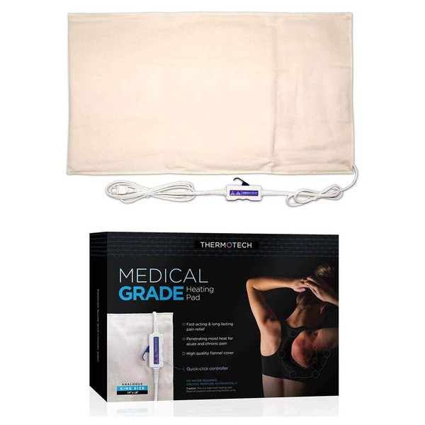 Medical Grade Heating pad with Automatic Moist Heat by Thermotech - High Heat Heating Pad for Back Pain and Cramps - Versatile Medium Analogue - 14" x 18"