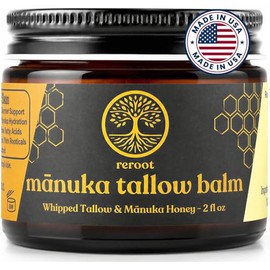 Sarga de carne de res de Manuka para la piel ~ 2 ingredientes ~ 100% sarga alimentada con pasto y bálsamo de miel – Hidratante facial de Tallow batido y sin aroma – Bálsamo hidratante para hombres, mujeres, niños y bebés (2 onzas)