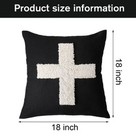Suzile 2 Pcs Black Pillows with Swiss Cross Throw Pillows Plus Crosses Decorative Cushion for Couch Home Office Decor, 18 x 18 Inches