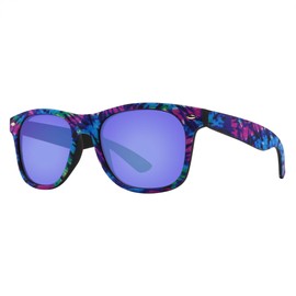 Piranha Digital Unisex Retro Sunglasses with Purple Pattern Frames and Blue Mirror Lens