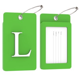 Gostwo 2 Pack Luggage Tags for Suitcases, 26 Initial Letter Travel Luggage Baggage Identification Labels ID Tag Fully Bendable Tags with Stainless Steel Loop, Green, Large L