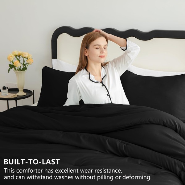 CozyLux CozyLux King Size Comforter Set Black, 3 Pieces Solid