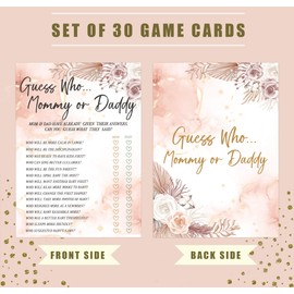 Baby Shower Games - Guess Who Mommy or Daddy Game for 30 Guests with Game Cards, Gender Reveal Game, Boho Floral Baby Shower Supplies (47)